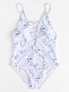 Calico Print Criss Cross Swimsuit