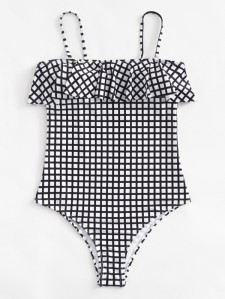 Grid Flounce Swimsuit
