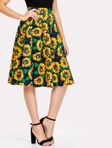 Random Sunflowers Print Skirt