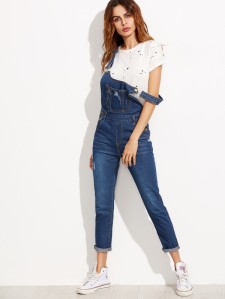 Ripped Denim Dungarees With Pocket