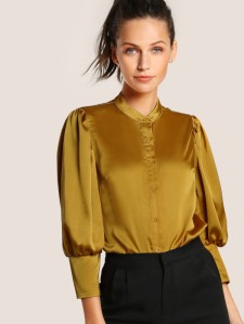 SHEIN Puff Sleeve Slim Fit Blouse