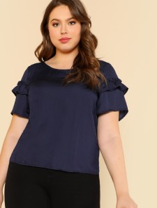 SHEIN Ruffle Detail Sleeve Solid Blouse